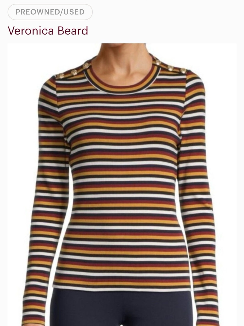 Veronica Beard Striped Crewneck Long Sleeve Top in Marigold, Navy & Ivory